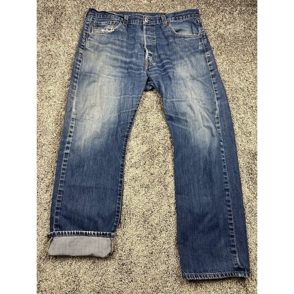 Levi’s 501 Jeans 38x30 Button Fly Classic‎ Blue Straight Leg Grunge Y2K NO Tag - Picture 1 of 14